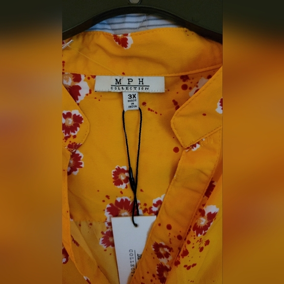 MPH Collection 3X Drawstring Waist 3/4 Sleeve Yellow Red White - Picture 2 of 8